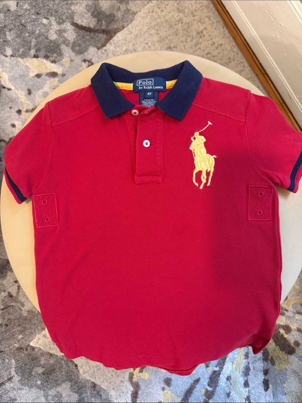 Polo by Ralph Lauren Red Polo with Navy Collar and Yellow Logo